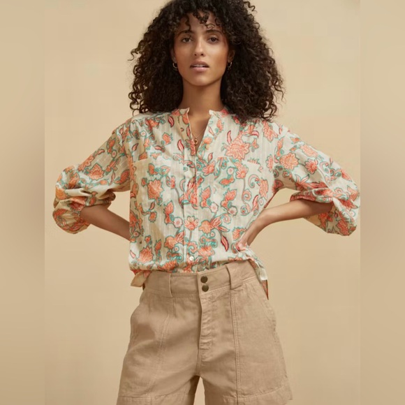 Wrap London Fine Cotton Boho Printed Blouse Top 8 Prairie Cottagecore Peasant - Picture 1 of 15